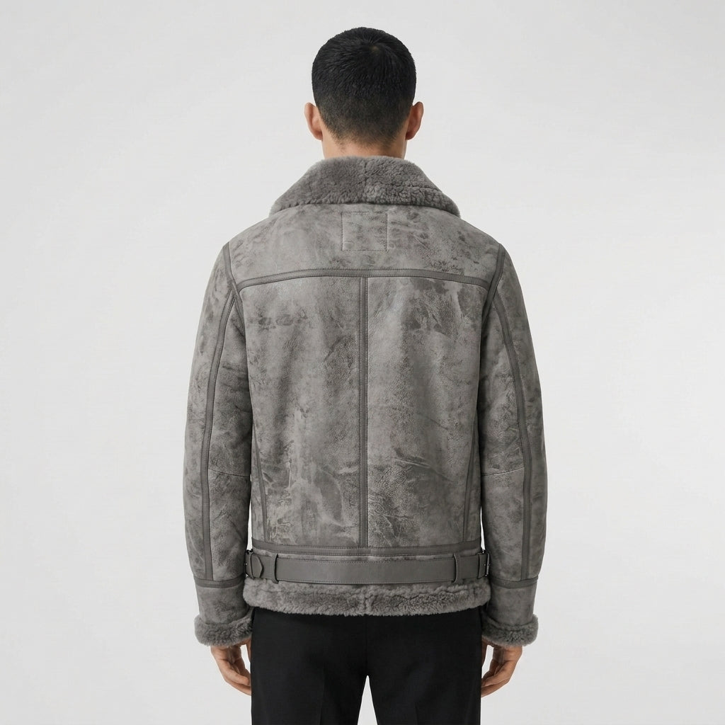 Men's Grey B3 Sheepskin Bomber Jacket – 100% Shearling Aviator Coat