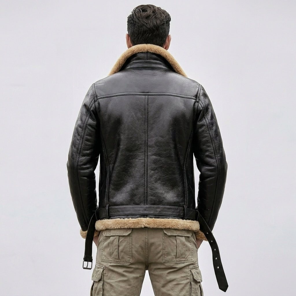 Men's Black Shearling Leather Jacket