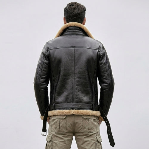 Men's Black Shearling Leather Jacket