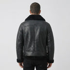 Men's Black Shearling Leather Jacket with Shearling Fur