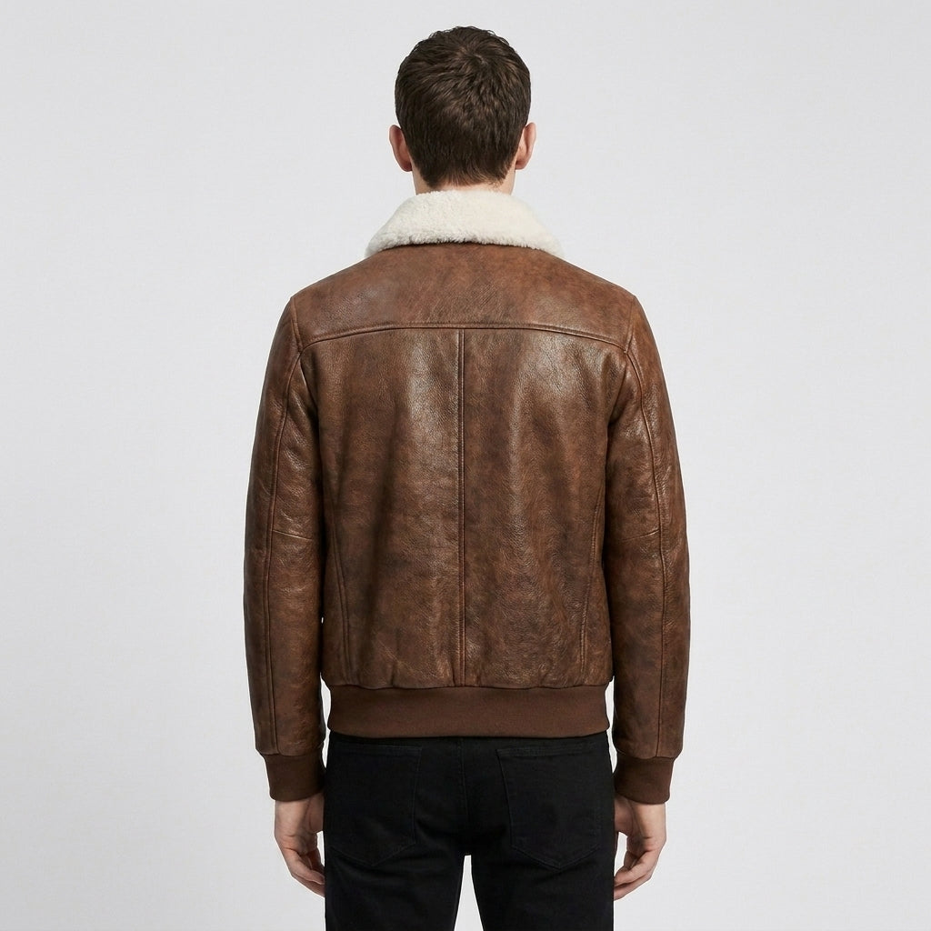 Men's Brown Leather Shearling Jacket – Premium Winter Jacket