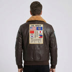 Men's Leather Jacket with Removable Mouton Shearling Collar