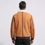 Men's Suede Shearling Aviator Jacket with White Collar