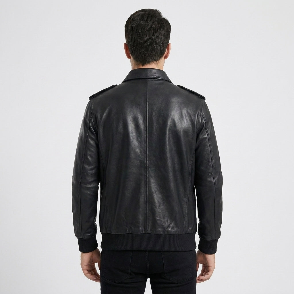 Men's Black Lambskin Leather A-2 Flight Bomber Jacket