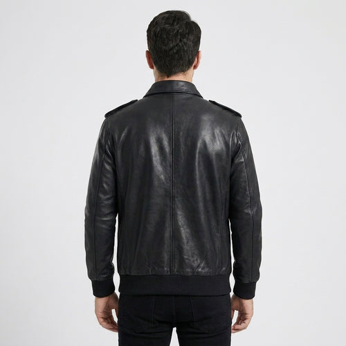 Men's Black Lambskin Leather A-2 Flight Bomber Jacket