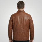 Men's Brown Genuine Leather Bomber Jacket