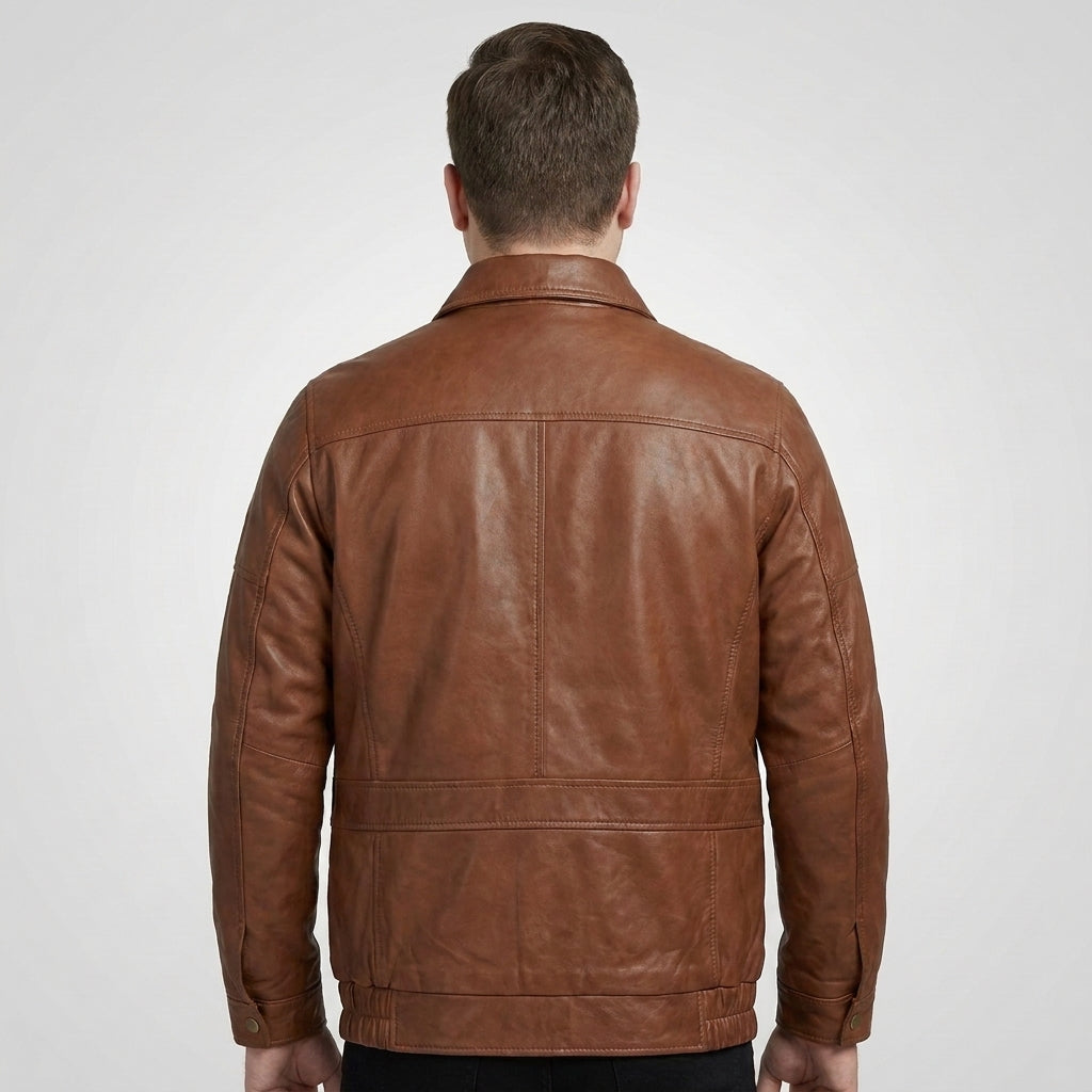 Men's Brown Genuine Leather Bomber Jacket