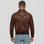 Men's Brown Leather Bomber Jacket with Dark Suede Panels