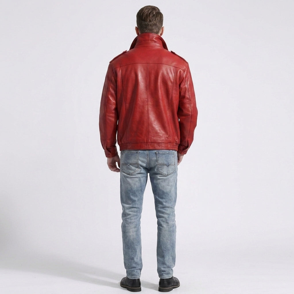 Men's Red Real Leather Bomber Jacket – Premium Fashion Style