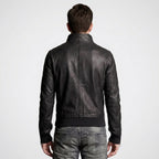 Men's Stylish Sheepskin Leather Bomber Jacket with Stand Collar