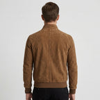 Men's Classic Suede Bomber Jacket with Stand Collar & Ribbed Trim