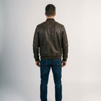 Men's Brown Distressed Leather Bomber Jacket
