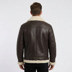 Men's Brown Sheepskin Flight Jacket with Cream Shearling Lining