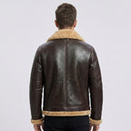 Men's Dark Brown Leather Flight Jacket with Tan Shearling Collar