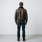 Men's Distressed Brown Leather Flight Jacket with Detachable Fur Collar