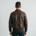 Men's Distressed Brown Leather Flight Jacket with Detachable Fur Collar