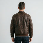 Men's Brown Leather Flight Jacket with Shearling Collar & Patches