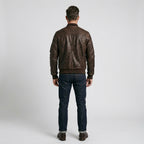 Men's Dark Brown Leather V Bomber Jacket – Classic Ribbed Aviator Style