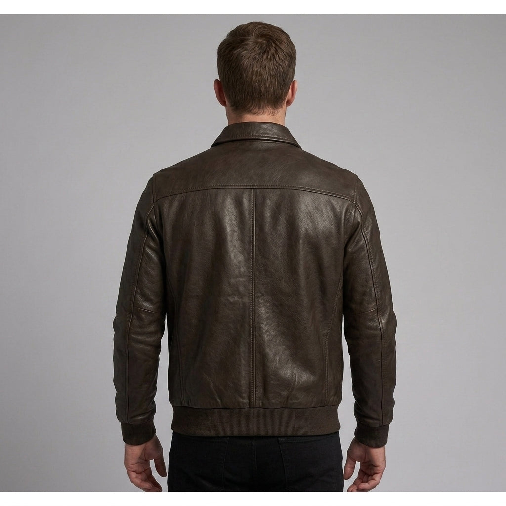 Men's Dark Brown Leather Bomber Jacket – Classic Heritage Flight Style
