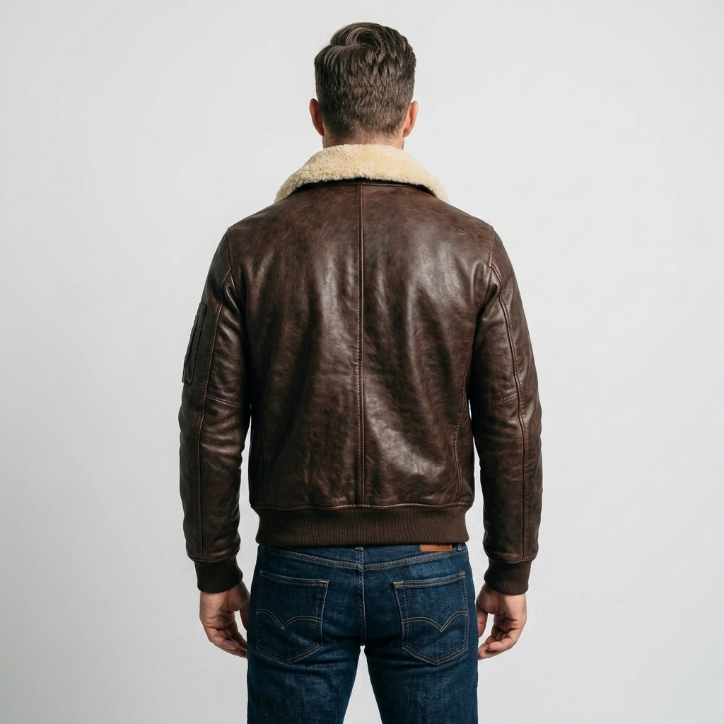 Men's Dark Brown Leather Flight V Bomber Jacket