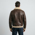 Men's B-V Brown Shearling Leather Bomber Jacket