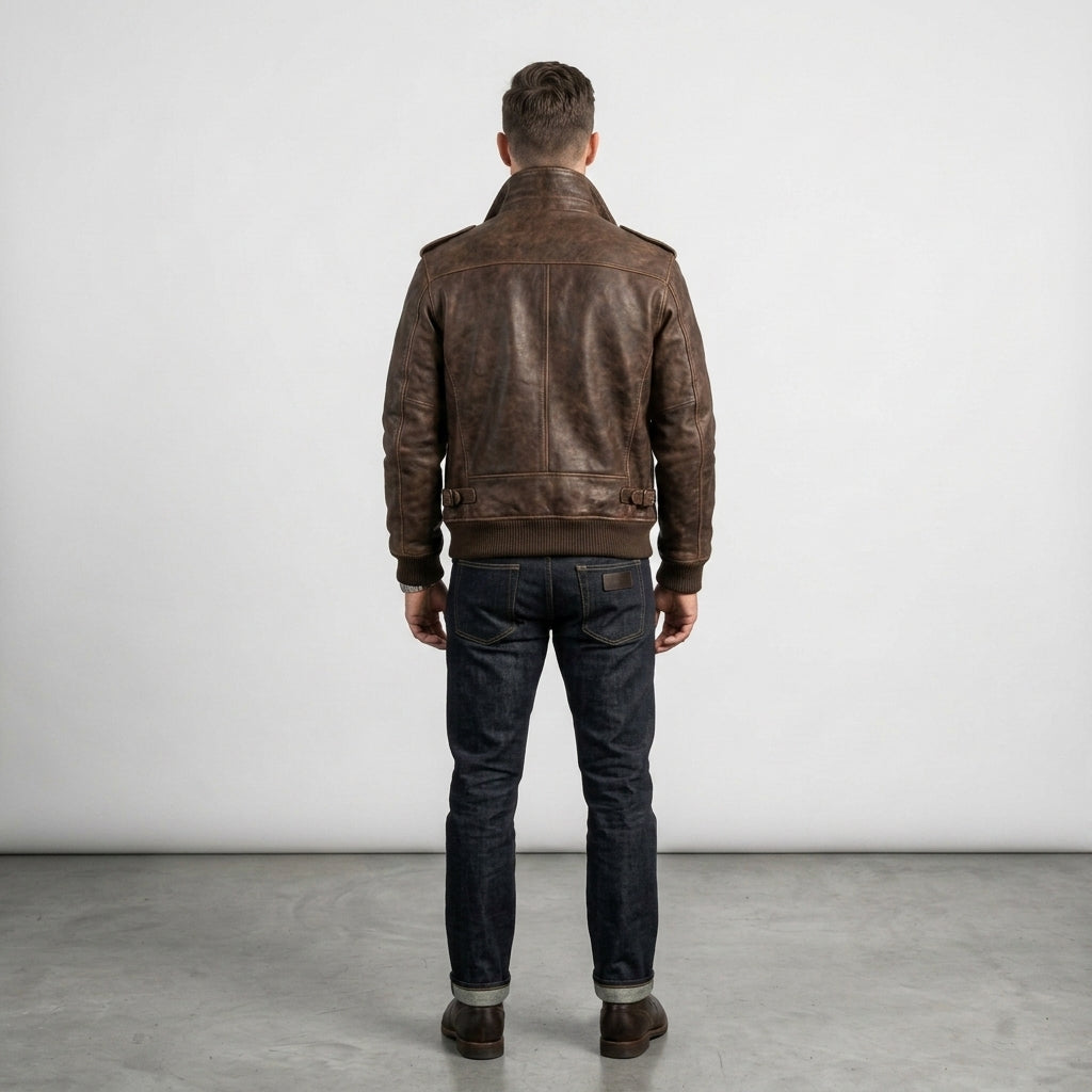 Men's Distressed Brown A-2 Leather Flight Jacket