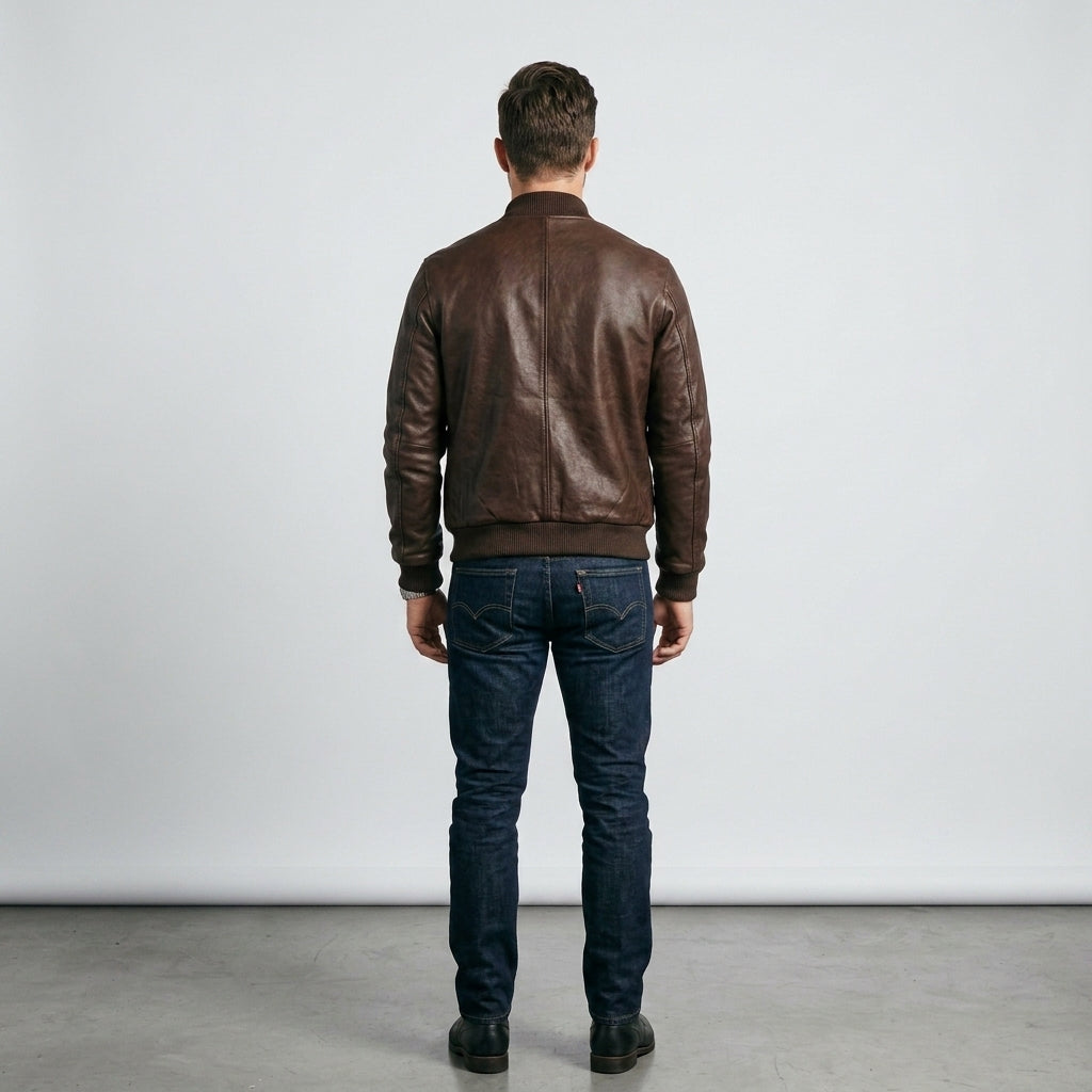 Men's Rich Brown V Leather Flight Jacket – Classic Aviator Bomber Style
