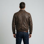 Men's Distressed V Brown Leather Bomber Jacket