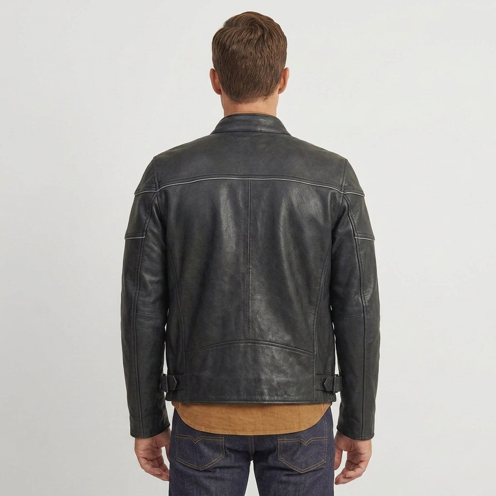 Men's Vintage Distressed Leather Moto Jacket – Rugged Motorcycle Jacket