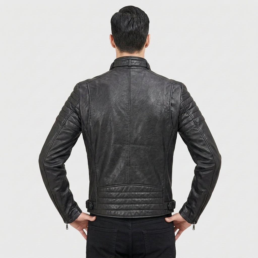 Men's Premium Lambskin Leather Moto Jacket – Slim Fit Biker Jacket