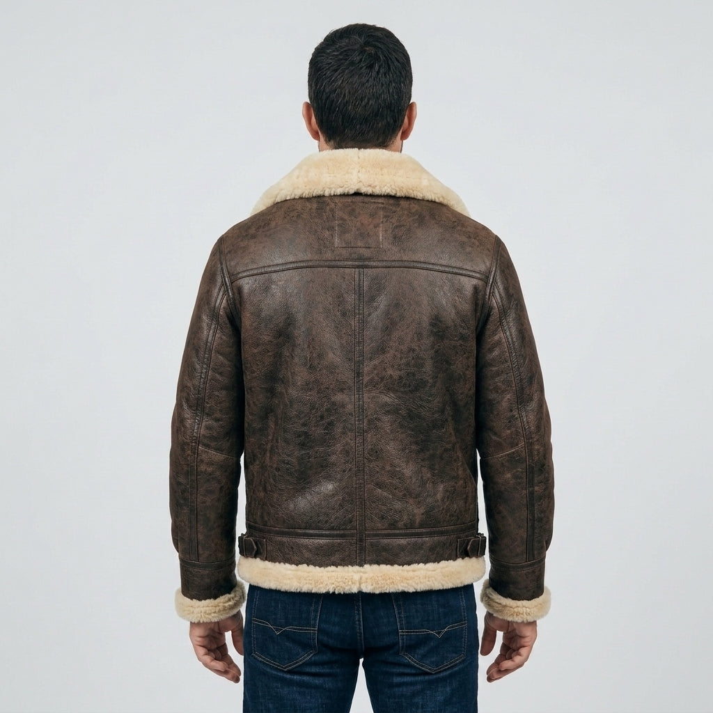 Men's Shearling Leather Jacket – Genuine Sheepskin Aviator Bomber