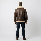 Men's Brown Sheepskin Leather Jacket Luxury Shearling Bomber Coat