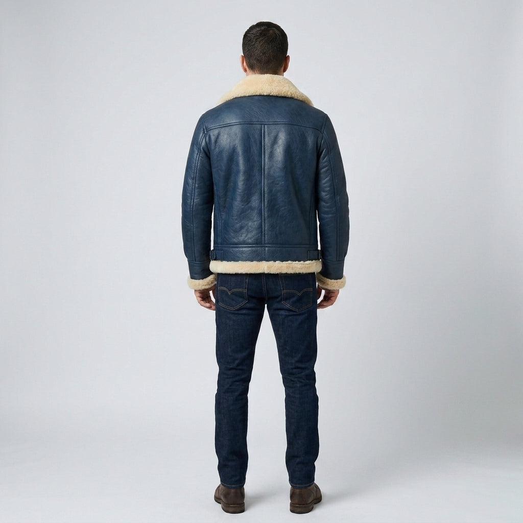 Men's Sheepskin Bomber Jacket Genuine Leather Shearling Pilot Coat