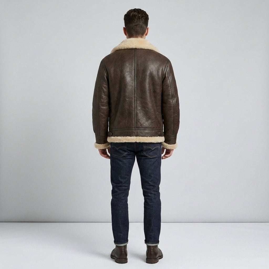 Men's Real Sheepskin Leather Aviator Jacket – Luxury Winter Bomber