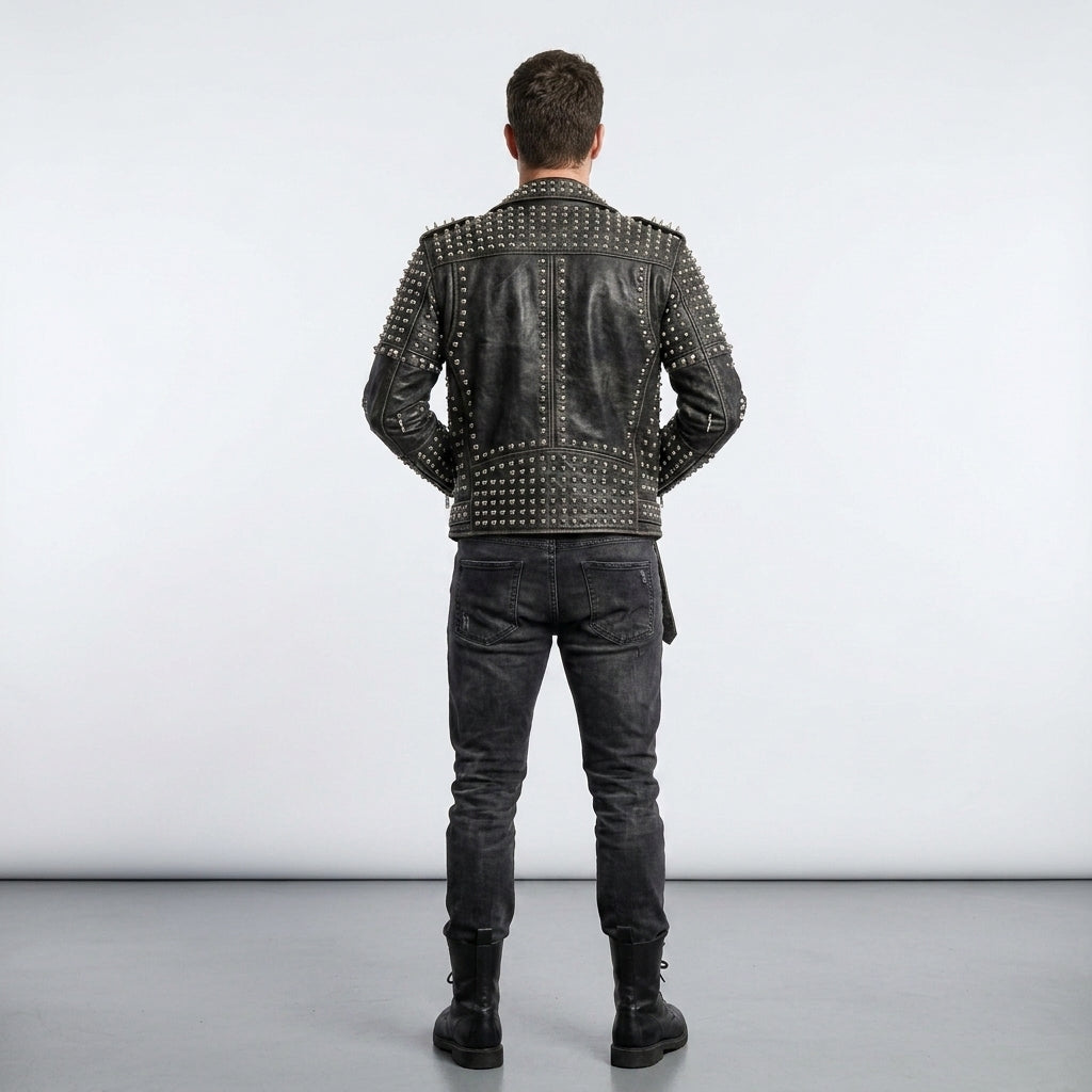 Men's Studded Leather Jacket – Genuine Leather Punk Biker Jacket