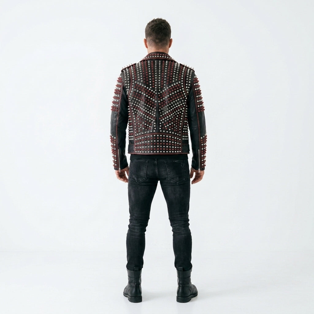 Men's Genuine Leather Studded Biker Jacket – Heavy Metal Moto Jacket