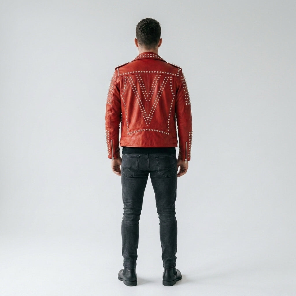 Men's Premium Studded Leather Jacket – Rocker Biker Outerwear
