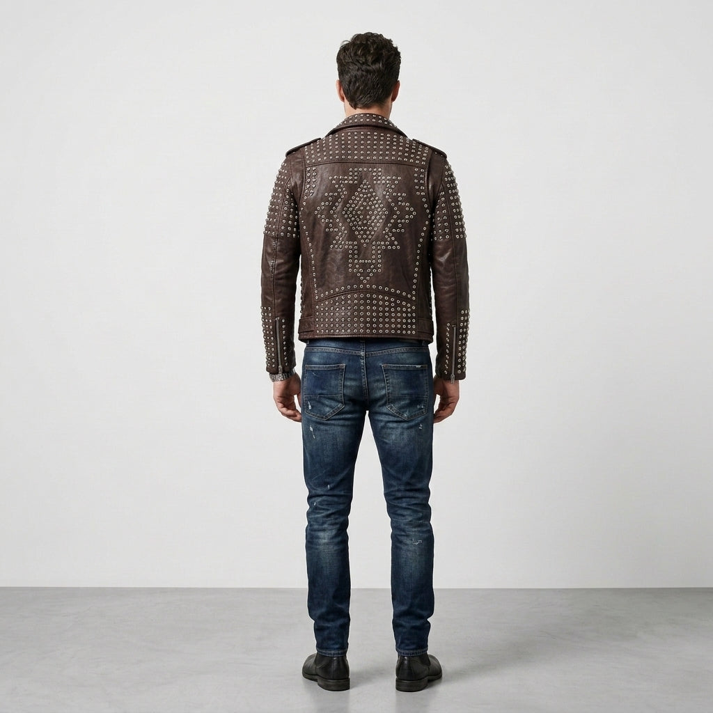 Men's Luxury Studded Leather Jacket Premium Rock & Roll Biker Jacket