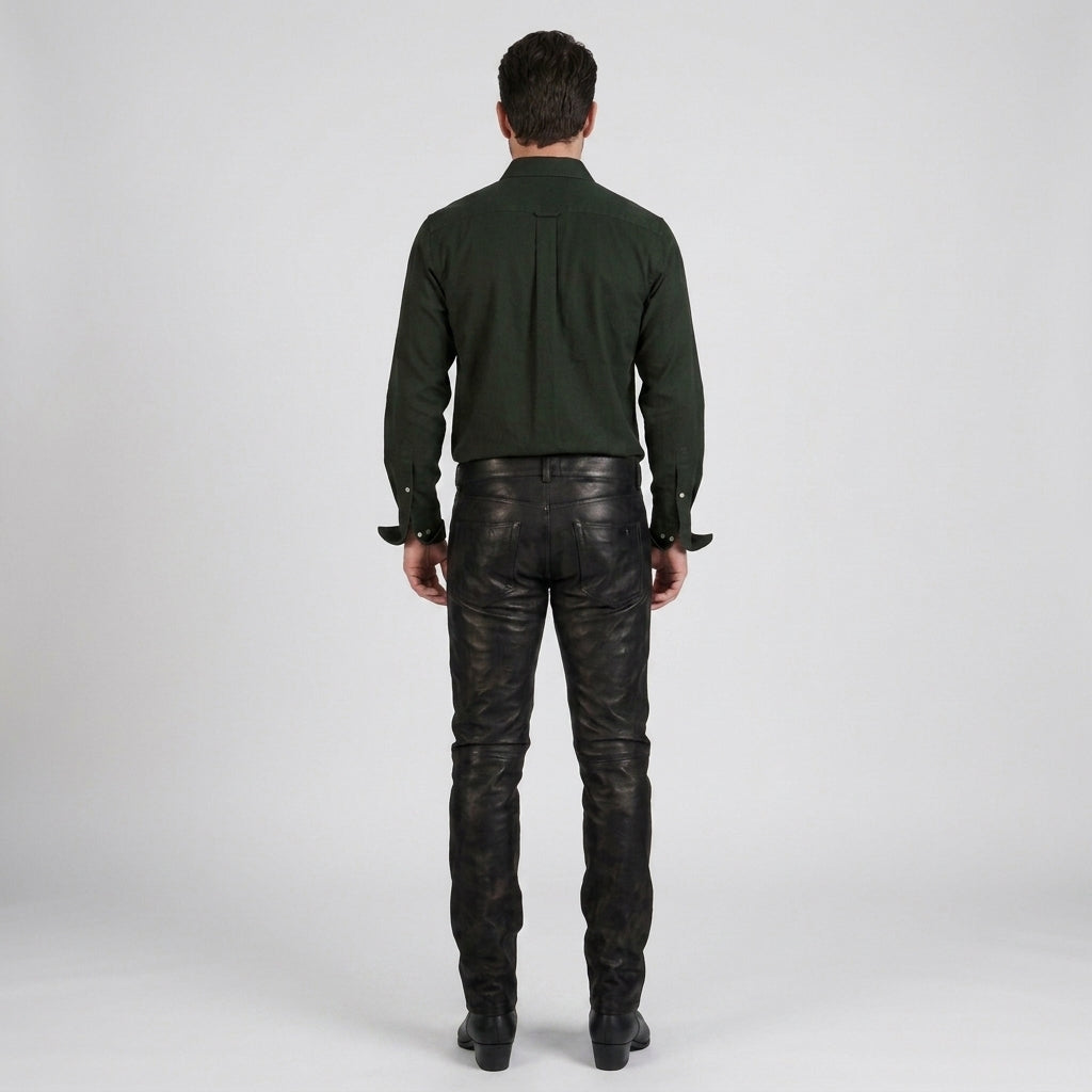 Men's Genuine Leather Pants Premium Slim Fit Biker Trousers