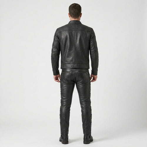 Men's Black Leather Pants Classic Motorcycle Riding Trousers