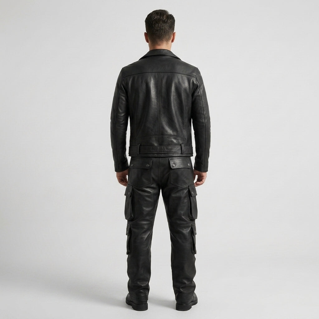 Men's Leather Biker Pants Genuine Motorcycle Riding Trousers