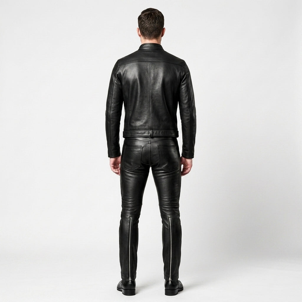 Men's Leather Cargo Pants Genuine Leather Utility Trousers