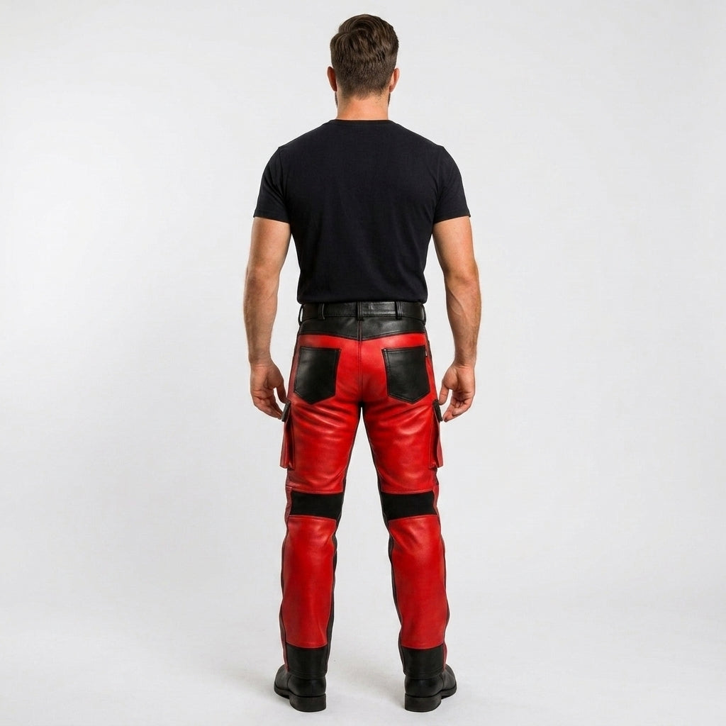 Men's Straight Leg Leather Pants Classic Genuine Leather Bottoms