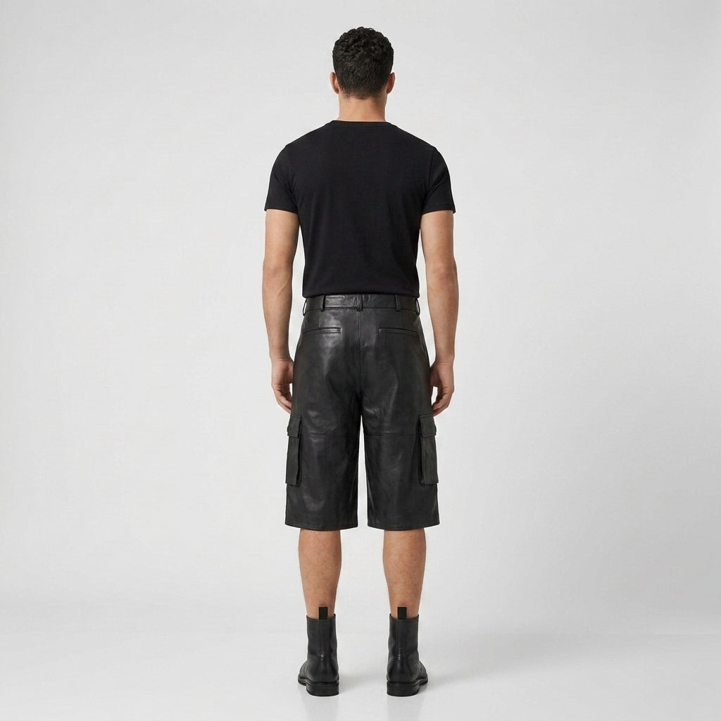 Men's Black Leather Shorts Genuine Lambskin Casual Shorts