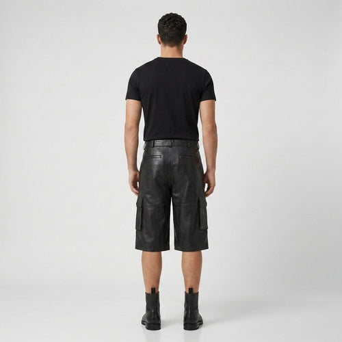 Men's Black Leather Shorts Genuine Lambskin Casual Shorts