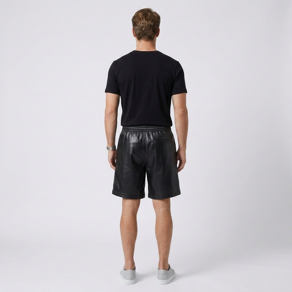 Men's Leather Biker Shorts Classic Motorcycle Riding Shorts