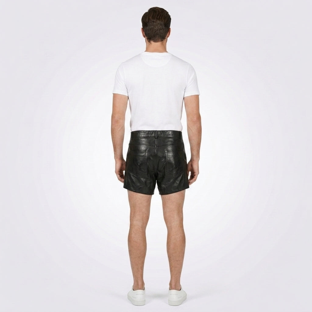 Men's Leather Cargo Shorts Genuine Utility Leather Shorts