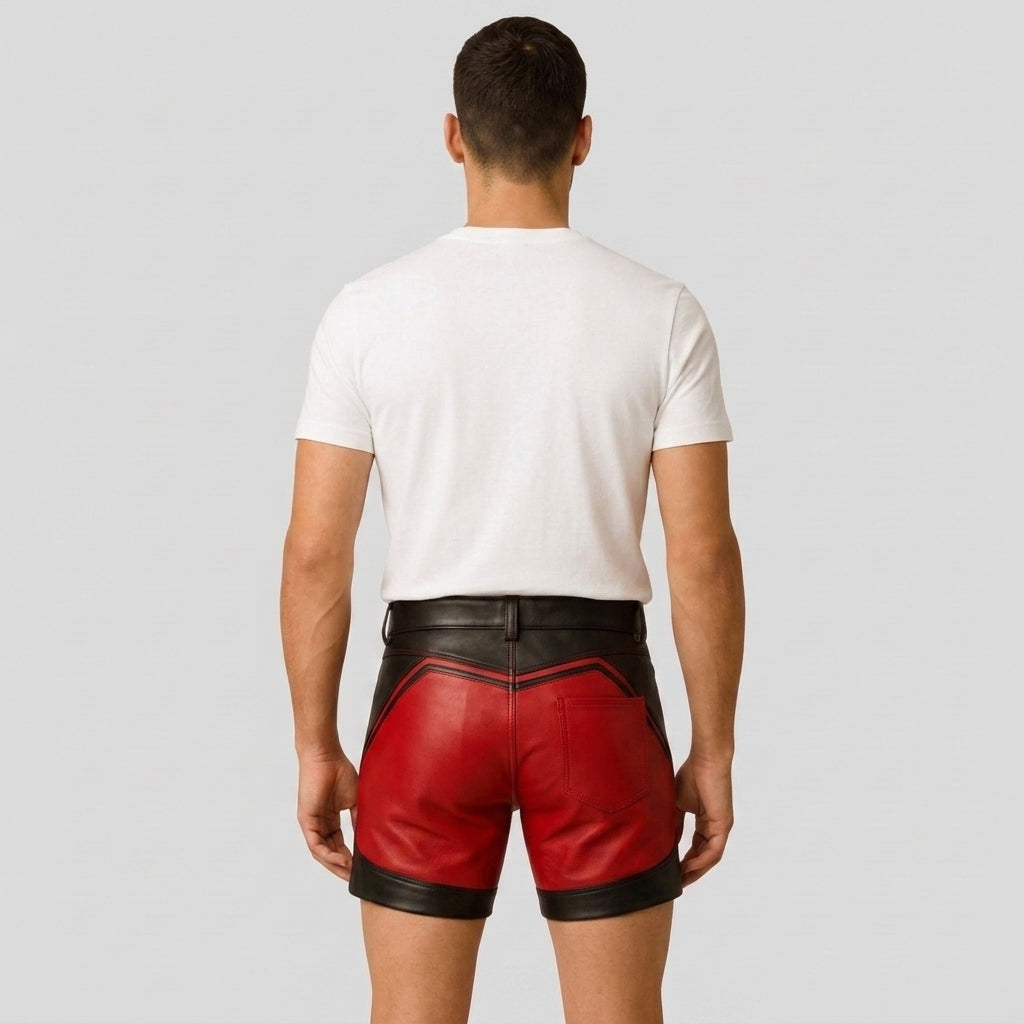 Men's Vintage Leather Shorts Distressed Biker Style Shorts