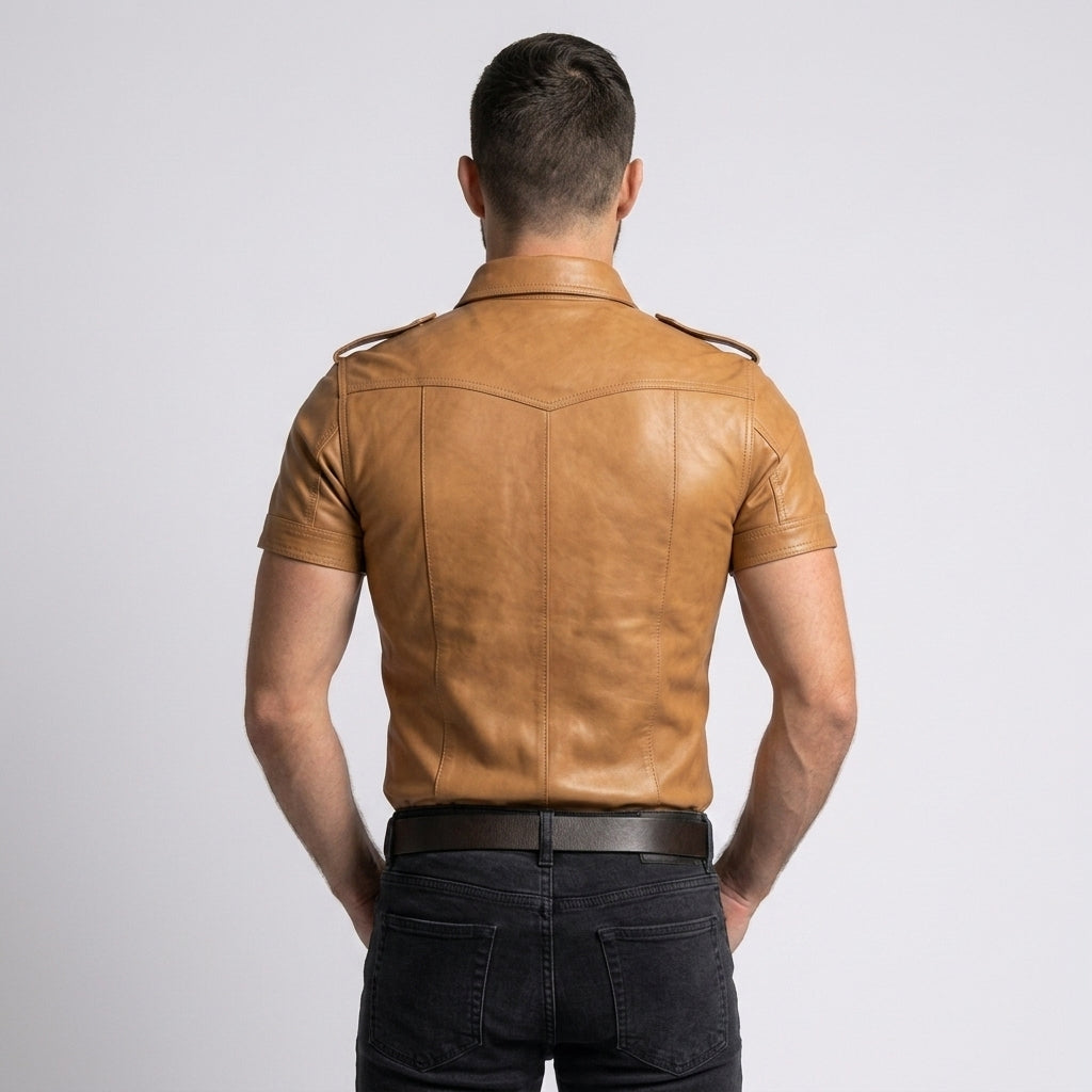 Men's Genuine Leather Shirt Premium Button-Up Leather Overshirt
