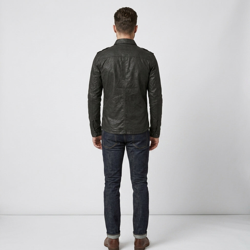 Men's Black Leather Shirt Genuine Lambskin Button-Down Shirt